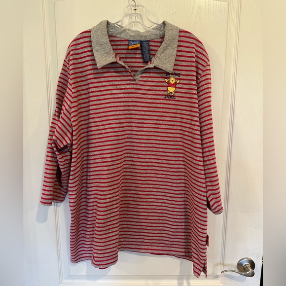 Disney Pooh vintage red and gray striped polo 3/4 sleeve shirt plus size 26/28W - Picture 1 of 7